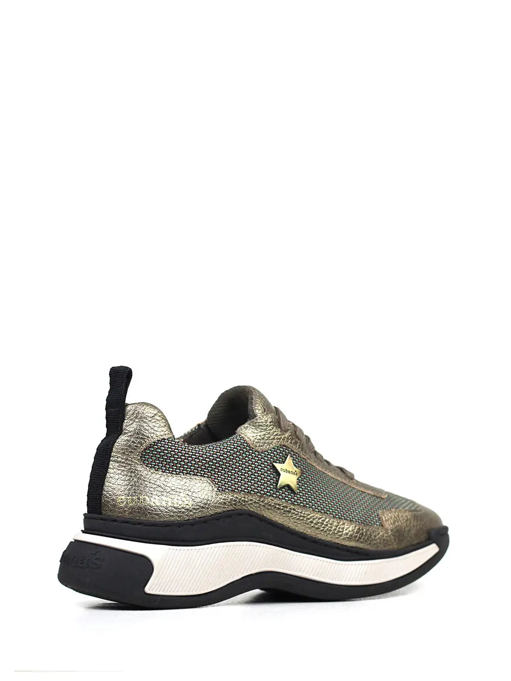 Ténis em Pele Dourada com Atacadores e Sola Volumosa