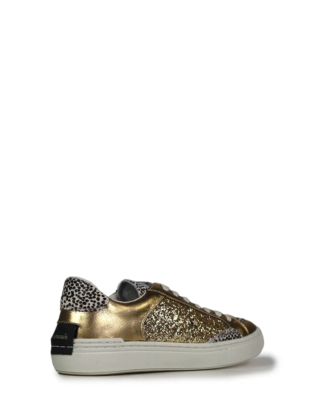 Ténis em Pele Dourada e Pelo Animal Print