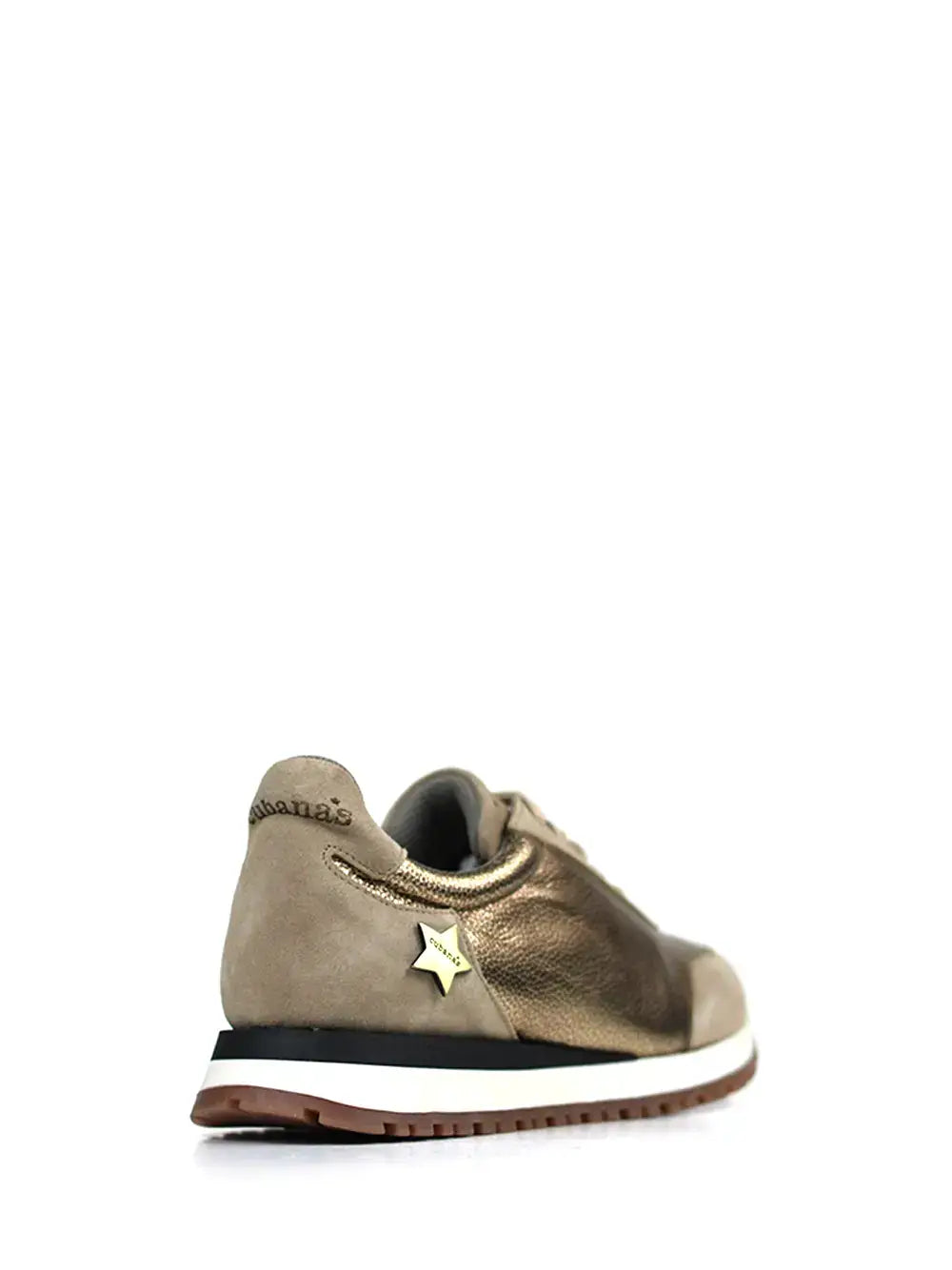 Gold Leather and Beige Suede Trainers