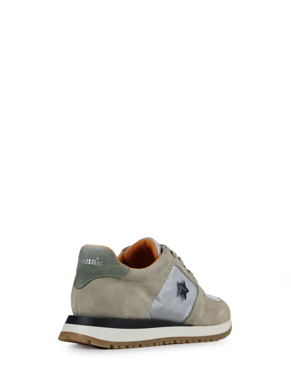 White Fabric and Beige Suede Trainers
