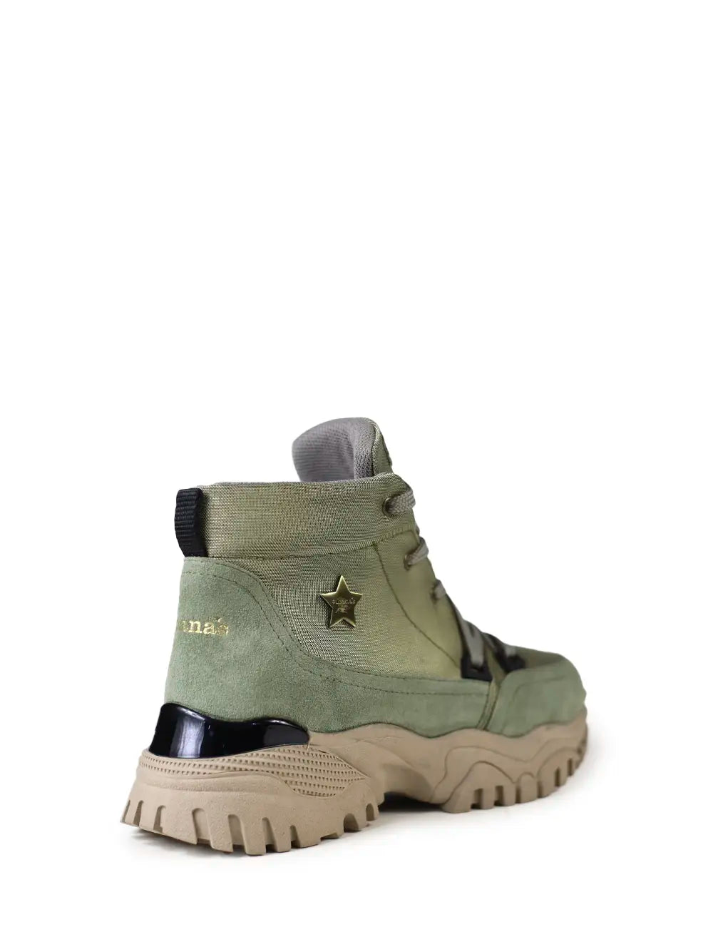 Green Fabric and Suede Sneakers