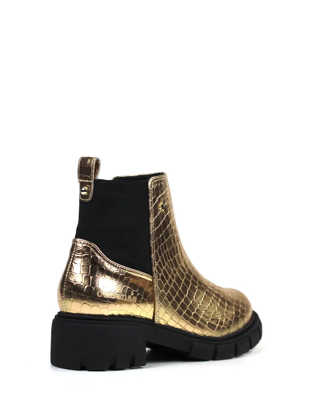 Bota em Pele Dourada com Efeito Croco