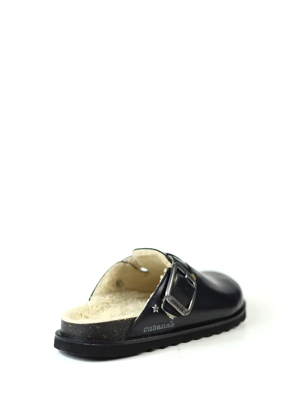 Men's Black Leather and Natural Fur Sandals