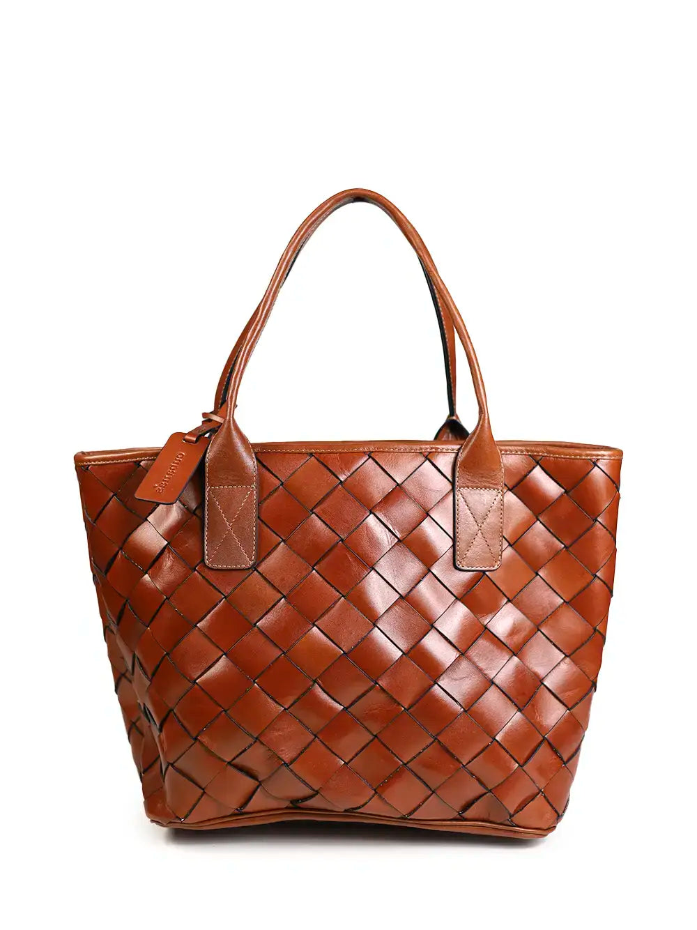 Brown Braided Leather Shopper Bag