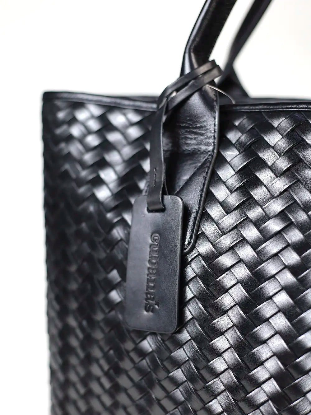 Black Braided Leather Shopper Bag