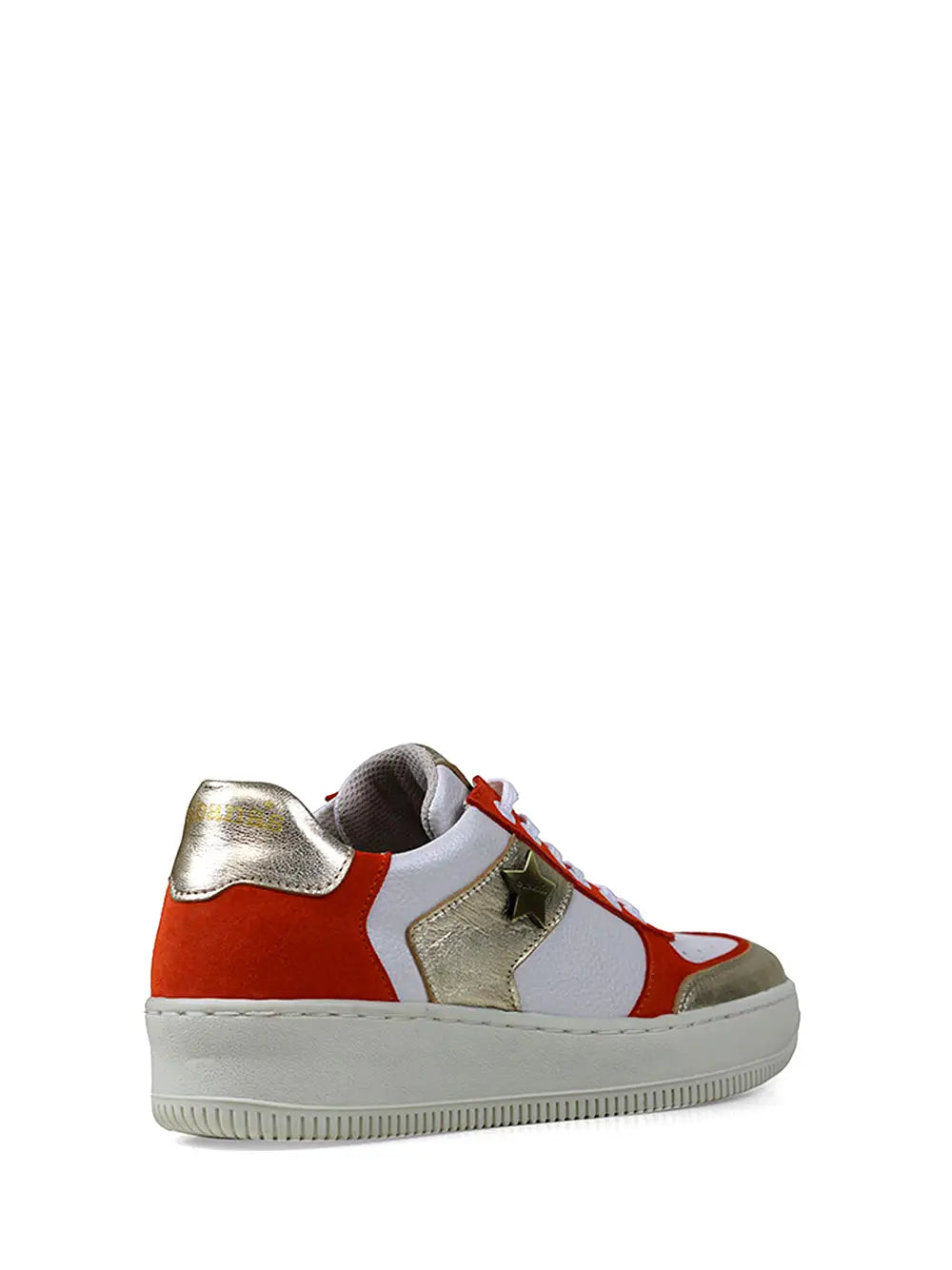 Orange and White Leather Trainers with Flat Sole