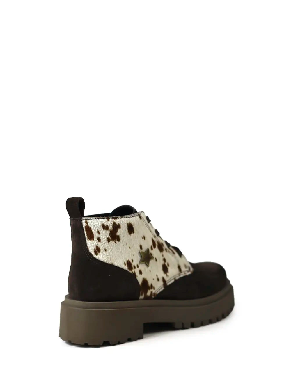 Bota em Camurça Castanha e Animal Print de Vaca