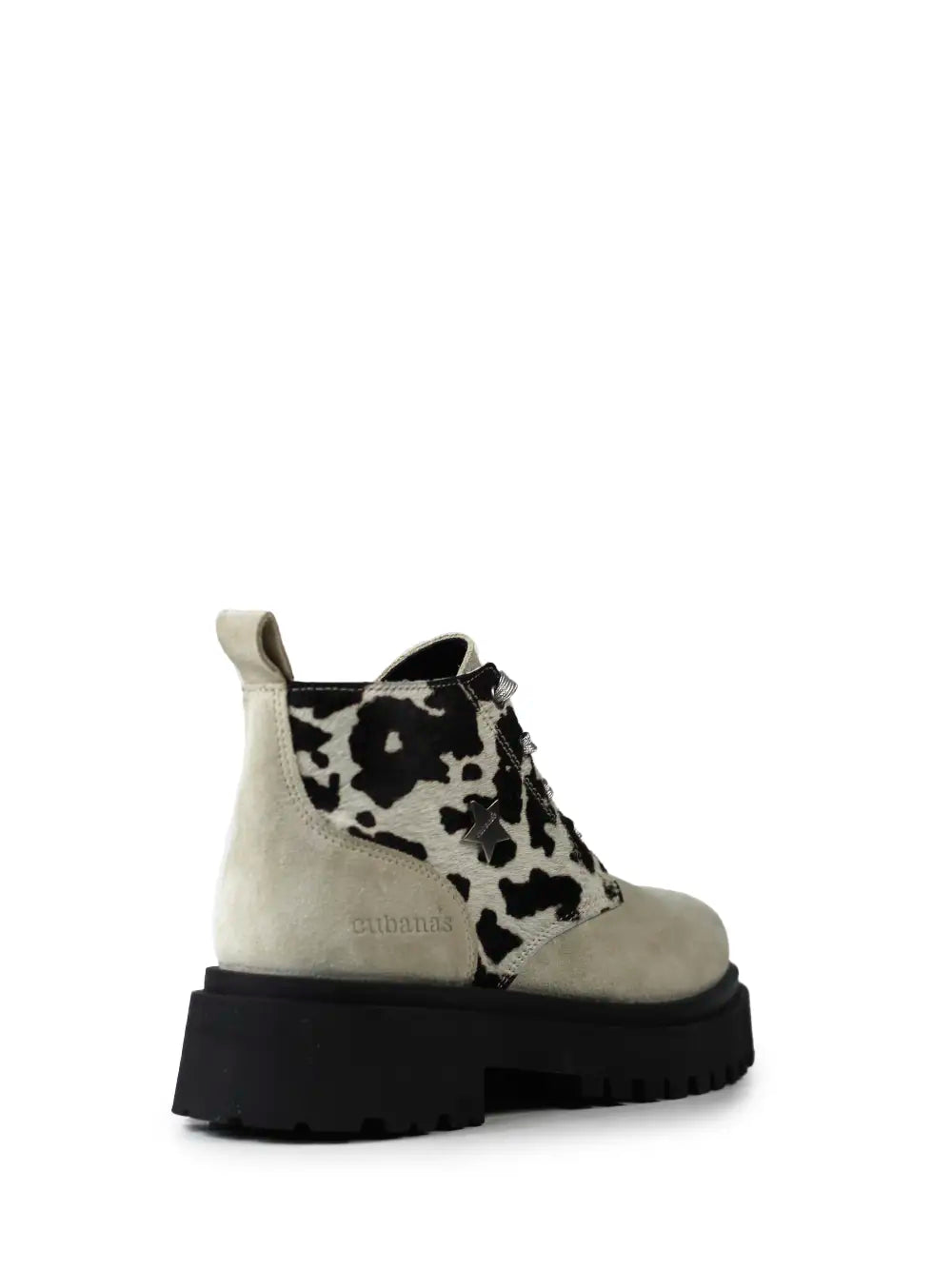 Bota em Camurça Beige e Animal Print de Vaca