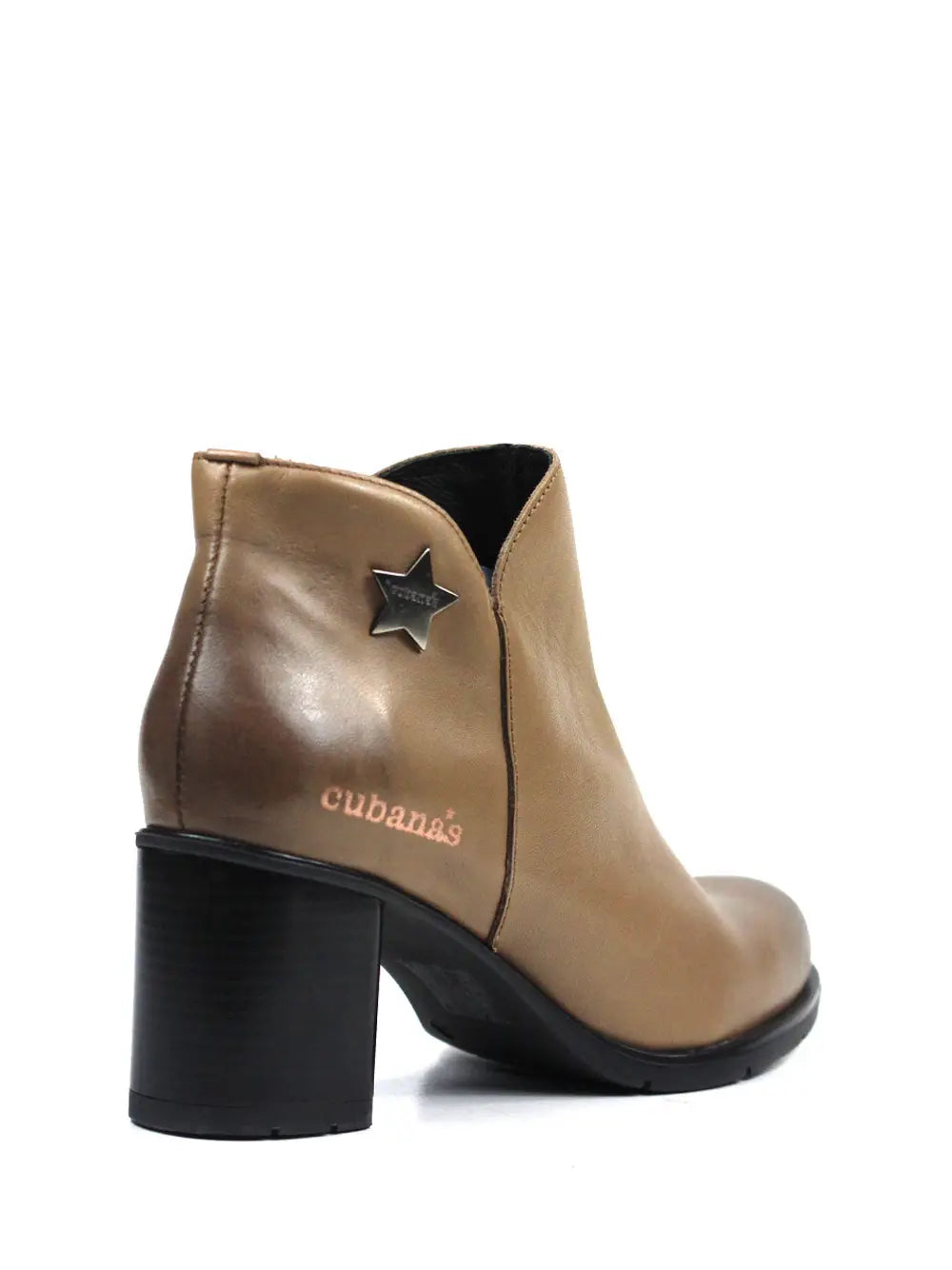 Bota Beige em Pele com Salto Alto em Bloco
