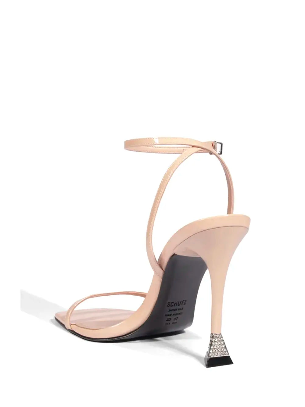 Sandália Schutz em Pele Beige e Salto com Strass