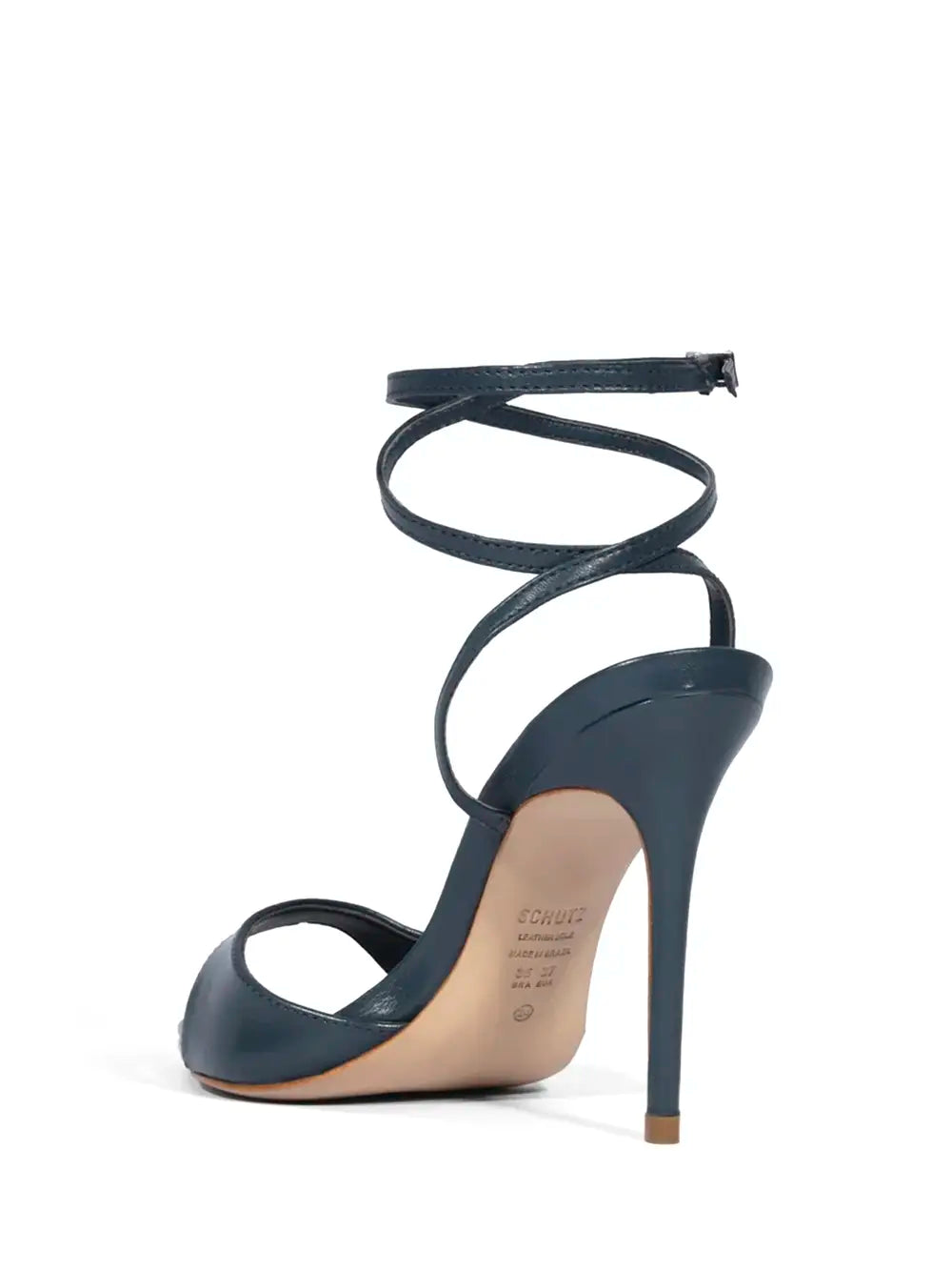 Schutz Blue Leather Sandal with Ankle Strap