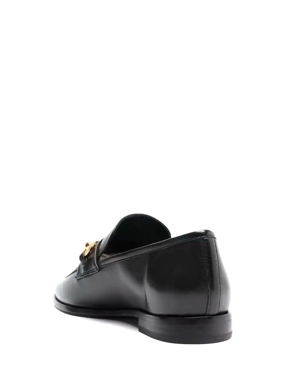 Schutz Black Leather Loafers with Gold Detail