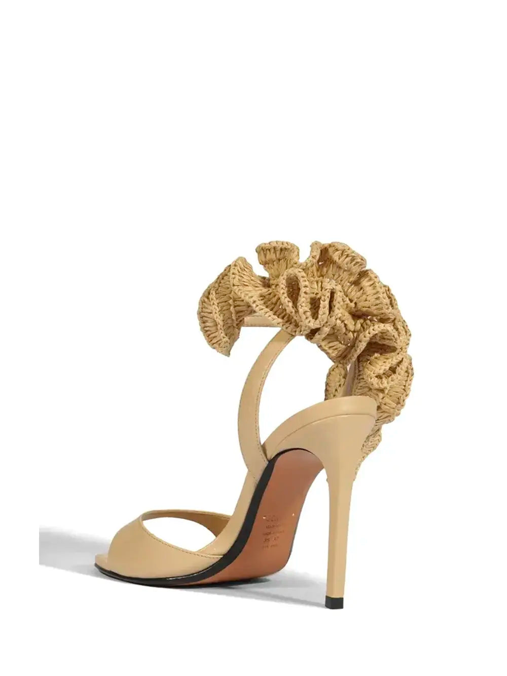 Sandália Schutz em Pele Beige com Ráfia e Salto Fino