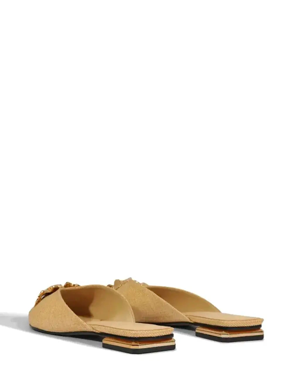 Beige Mule with Gold Metal Flower