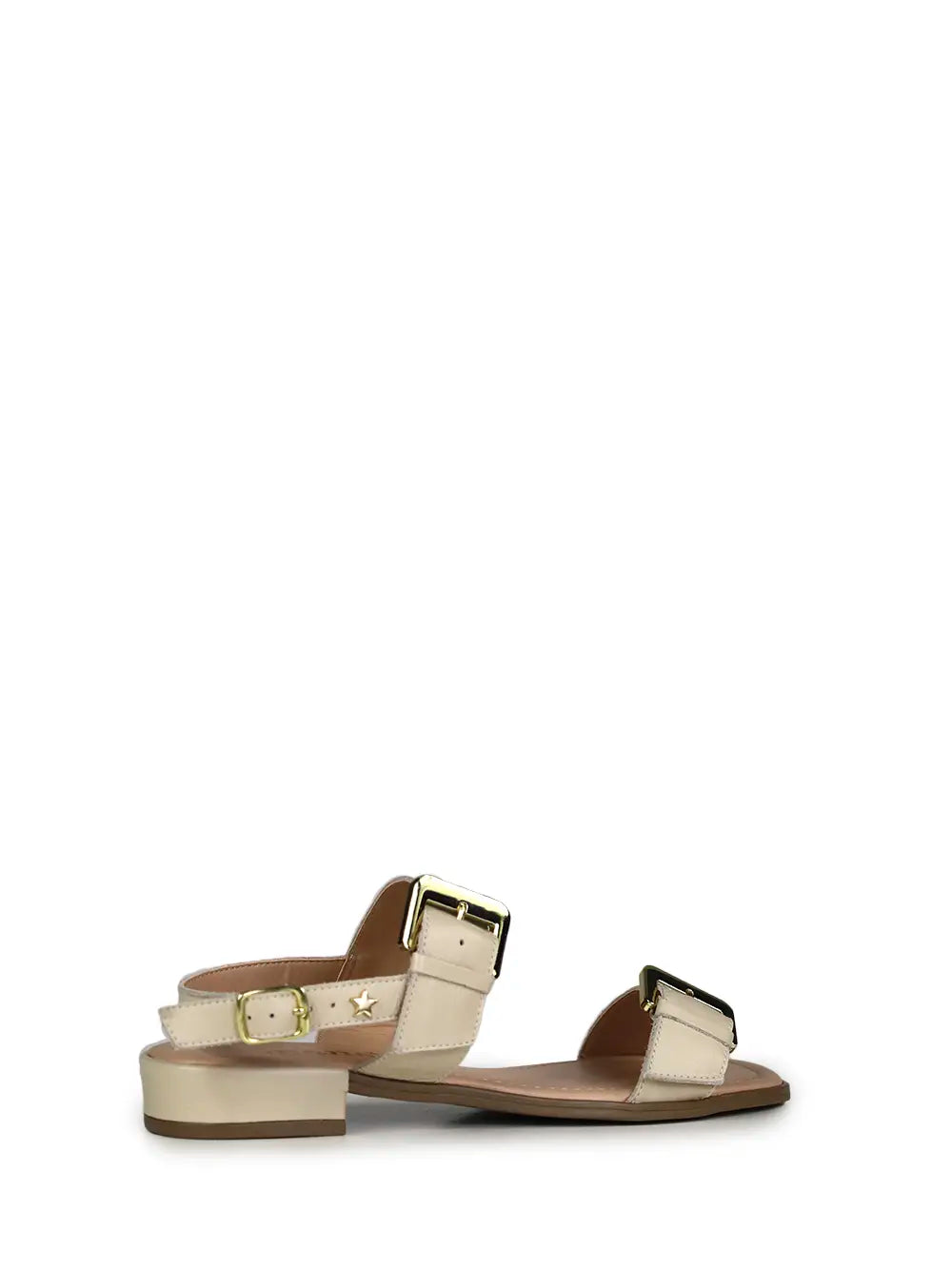 Sandália em Pele Off-White e Fivela