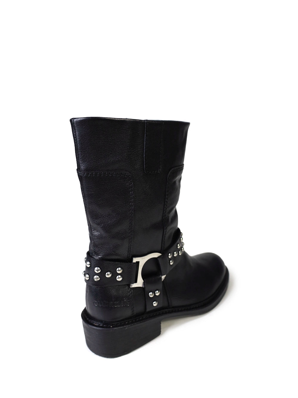 Bota Preta em Pele com Tachas e Cano Alto