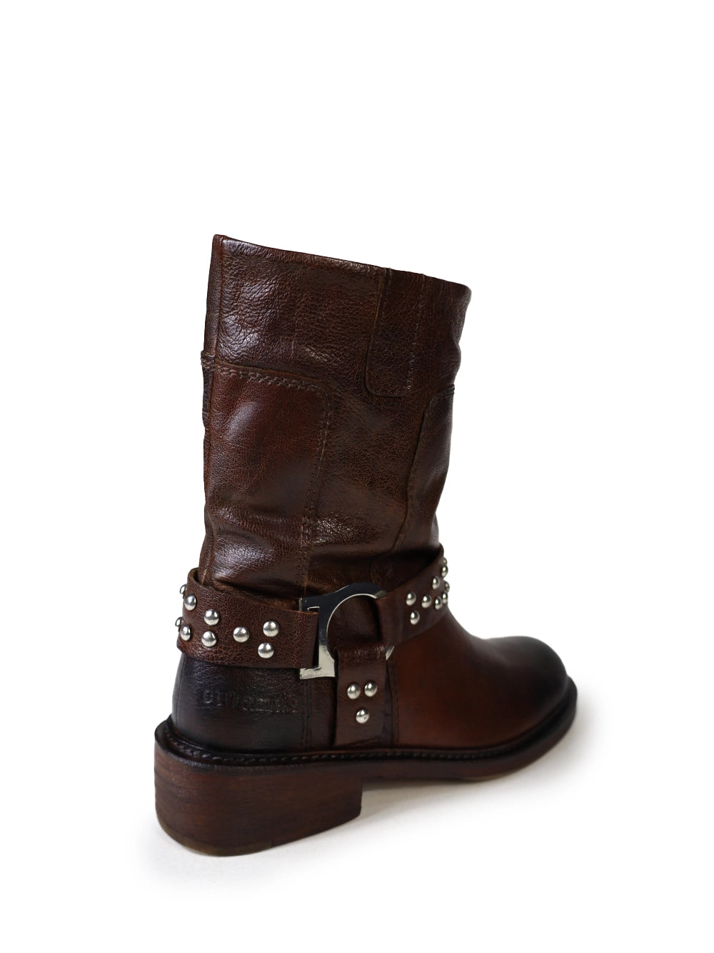 Bota Castanha Cano Alto com Tachas