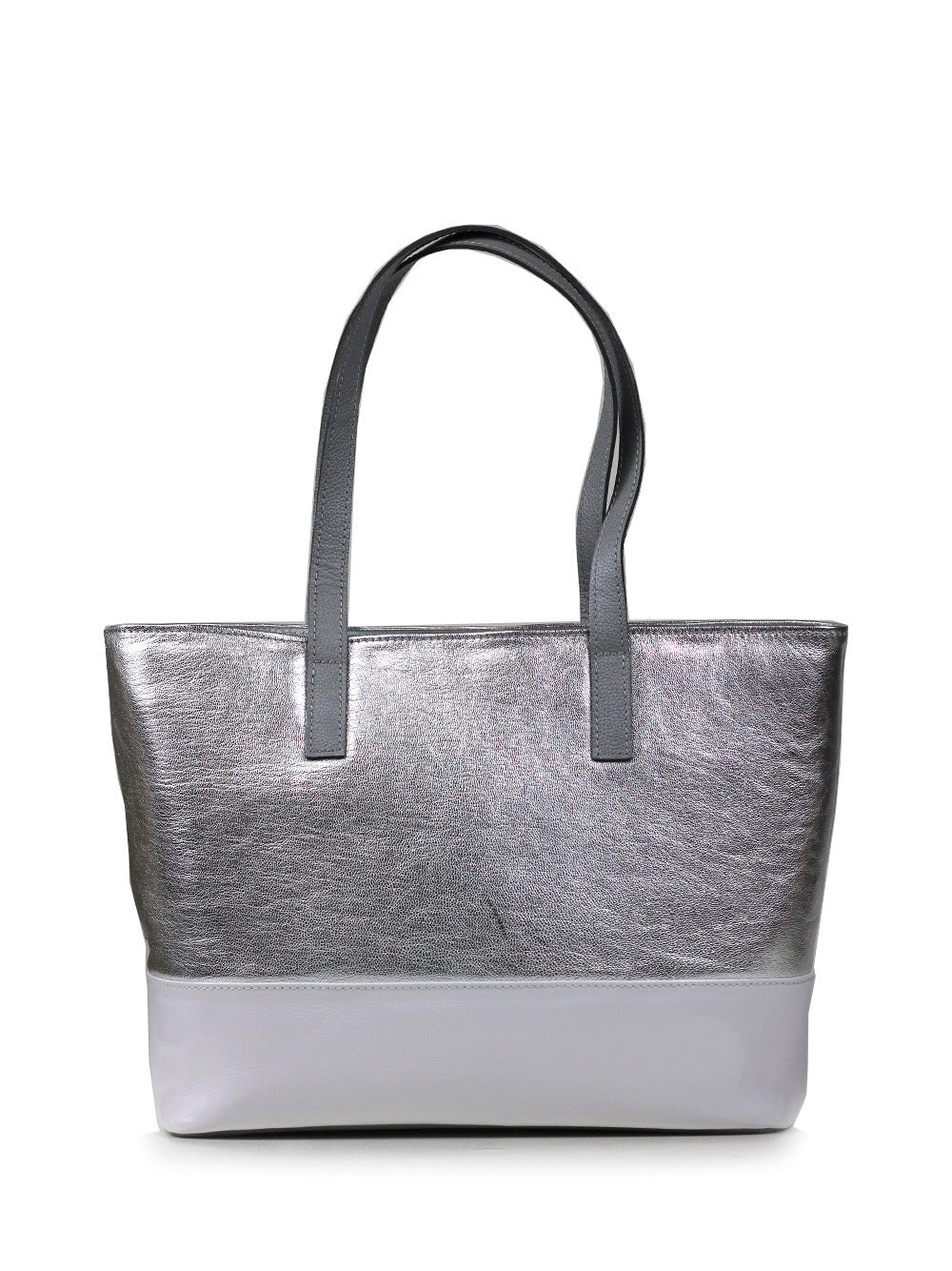 Mala Shopper em Pele Metalizada Prata