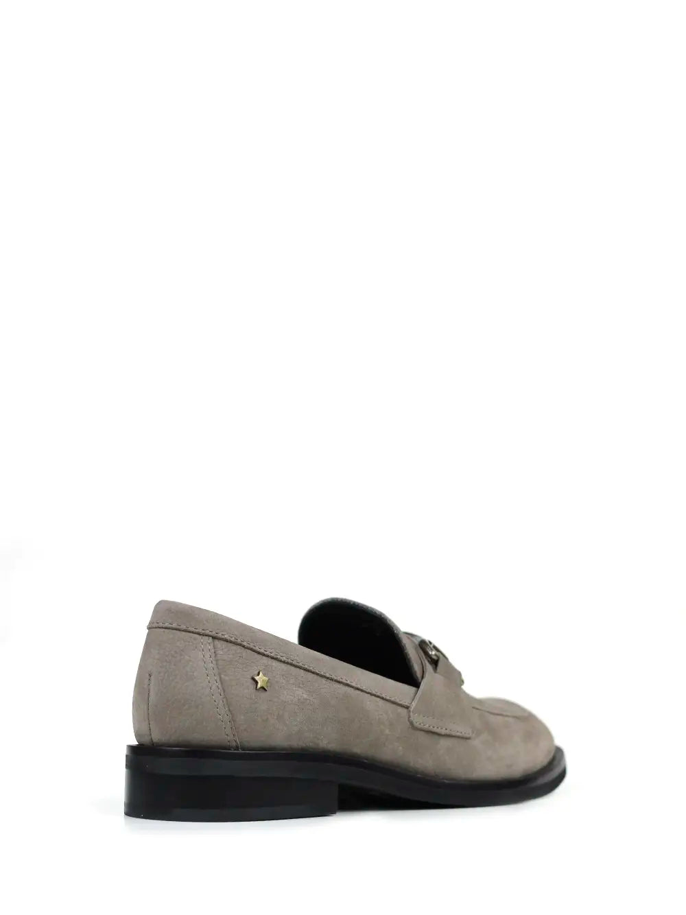 Loafer em Pele Cinza e Pormenor em Dourado