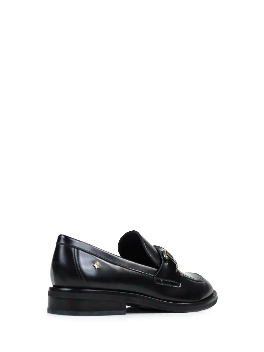 Black Leather Loafer with Gold Detail