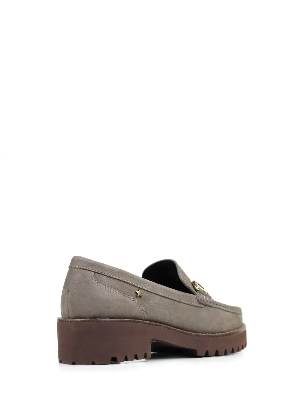 Grey Leather Loafers with Cleated Soles