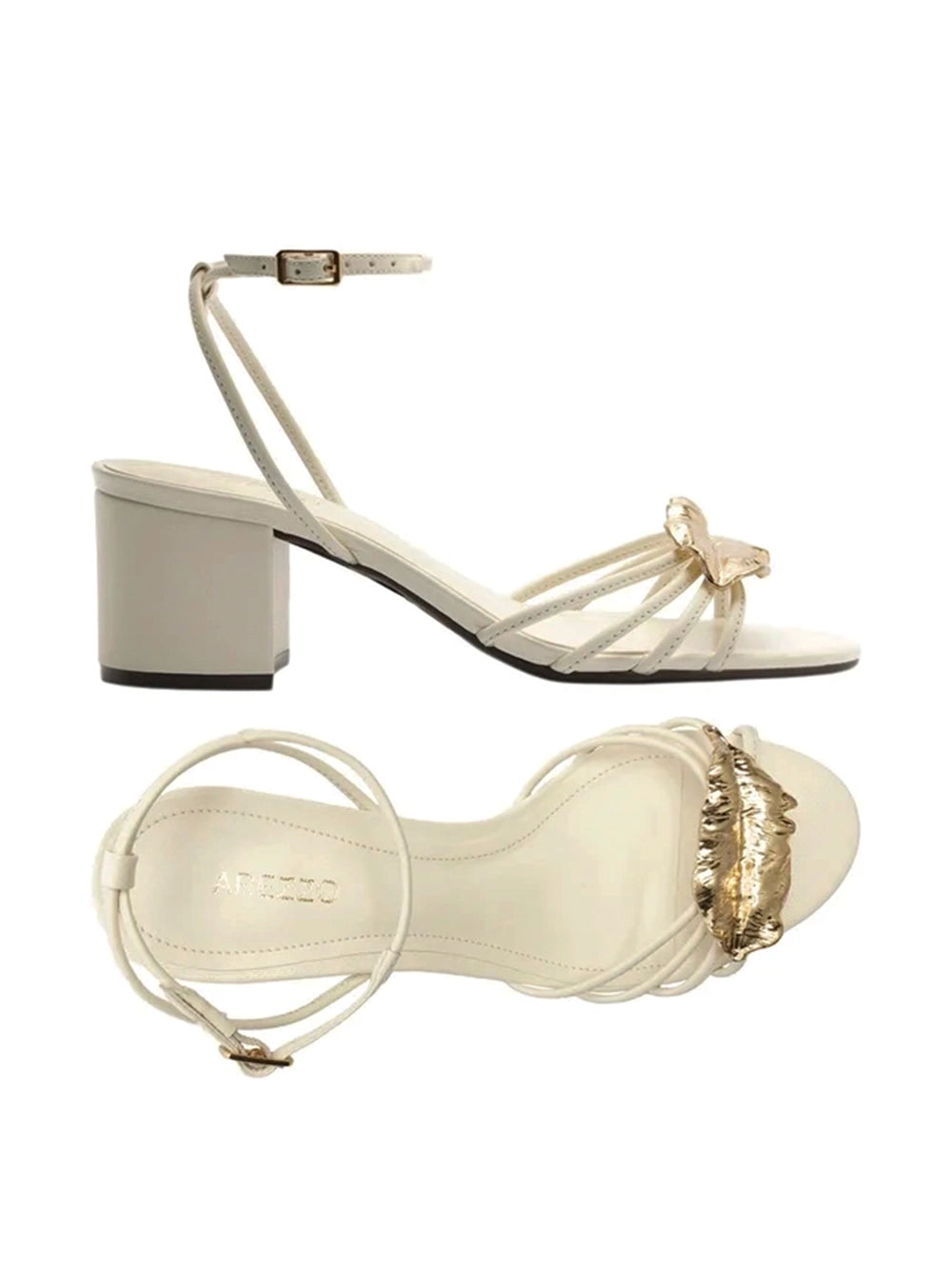 Off-White Leather and Metallic Leaf Sandal