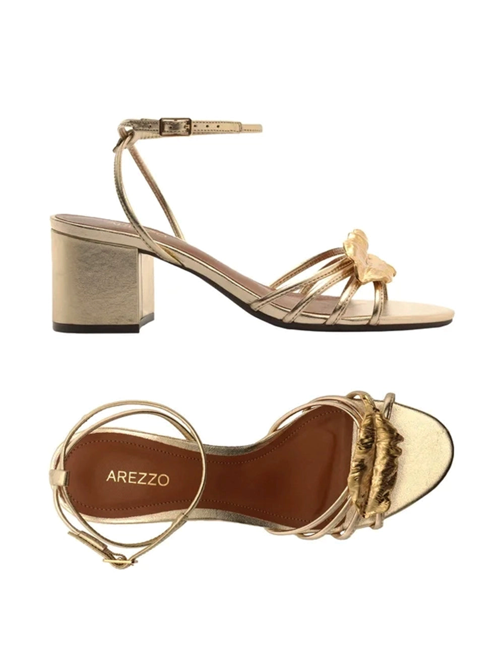 Gold Leather Sandal with Metal Leaf