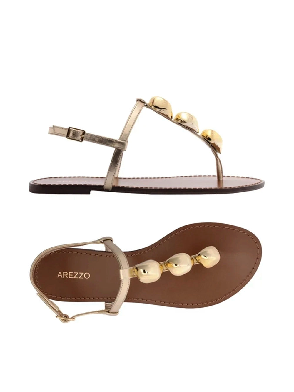 Gold Leather Flat Sandals with Organic Metal Details