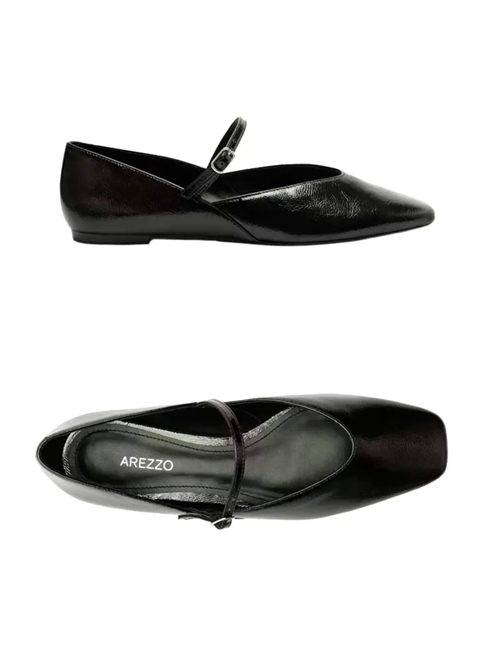 Sabrina Black Arezzo Leather Square Toe Shoes