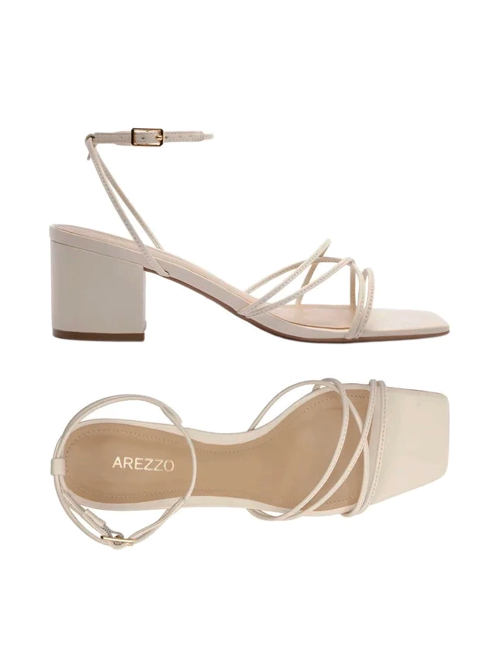 Sandália em Pele Off-White e Tiras Finas