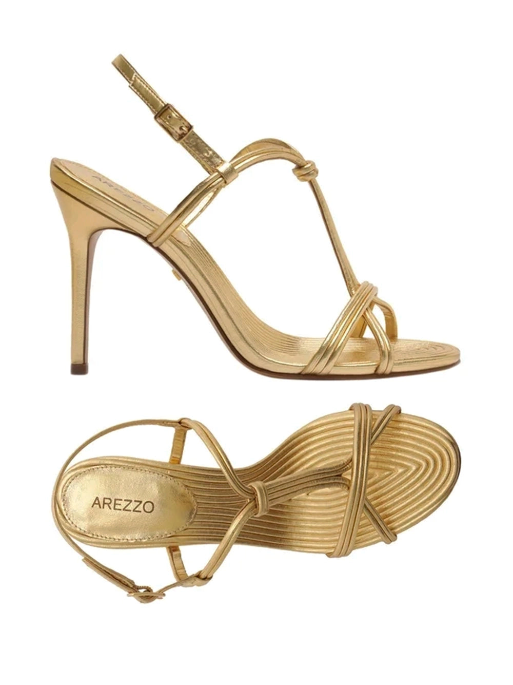 Gold Leather Strappy Sandals with Textured Details