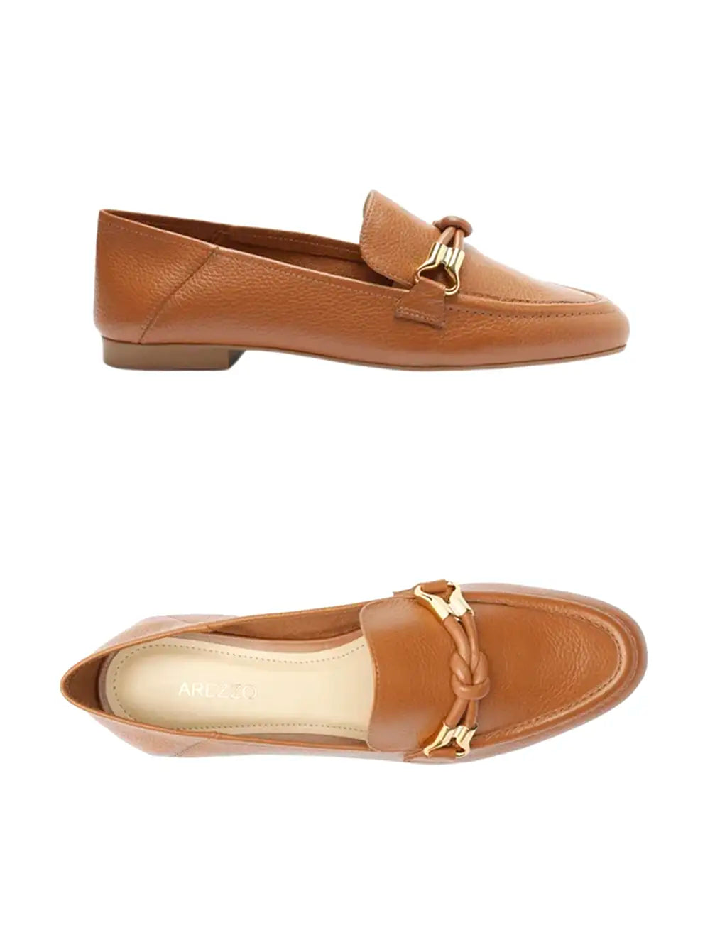 Brown Leather Arezzo Loafer with Gold Detail