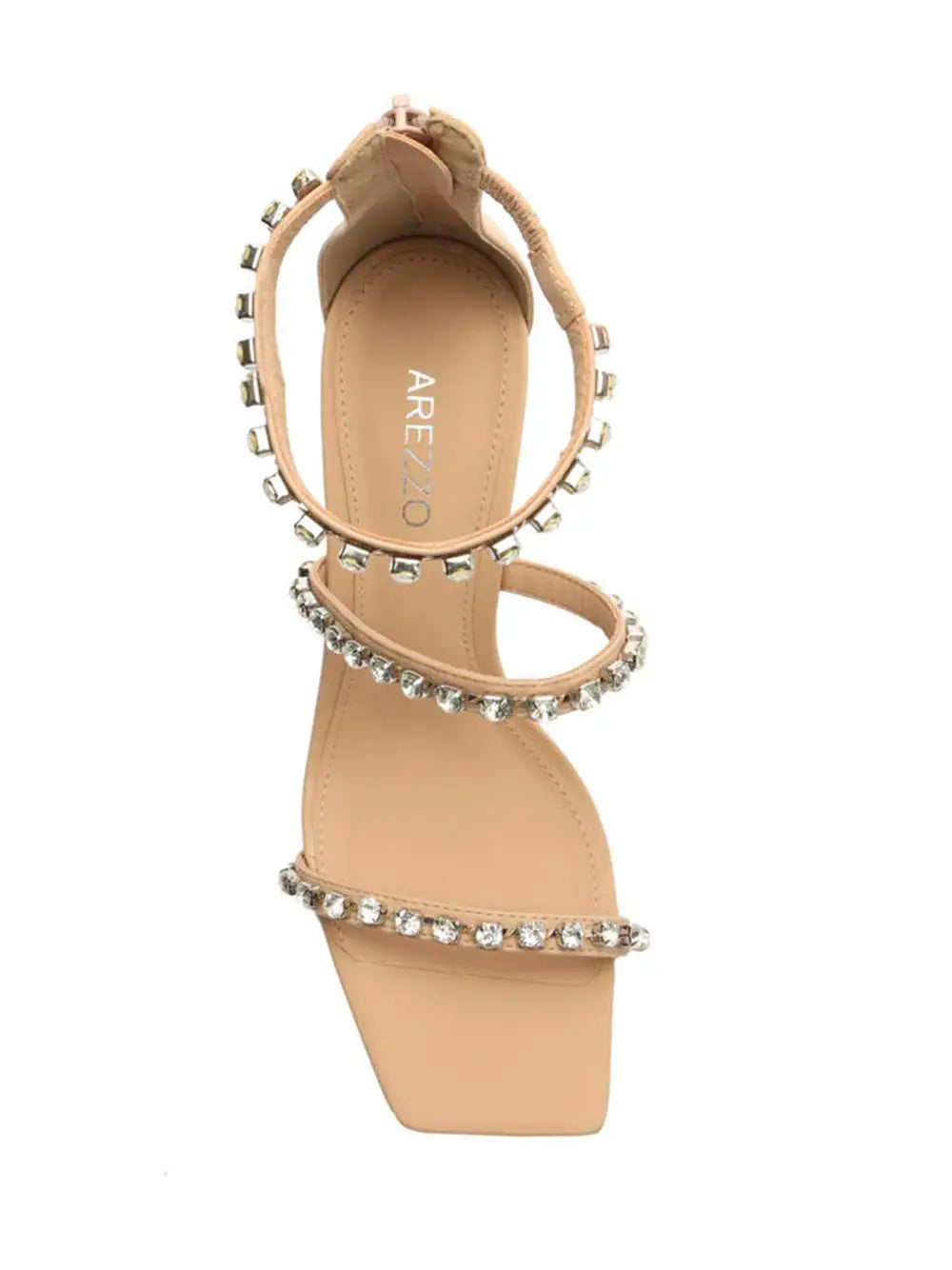 Sandália Arezzo em Pele Beige e Pormenor de Cristais