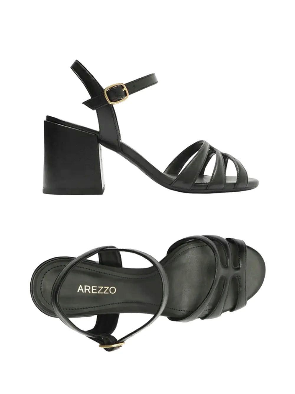 Arezzo Black Leather Multi-Strap Sandals