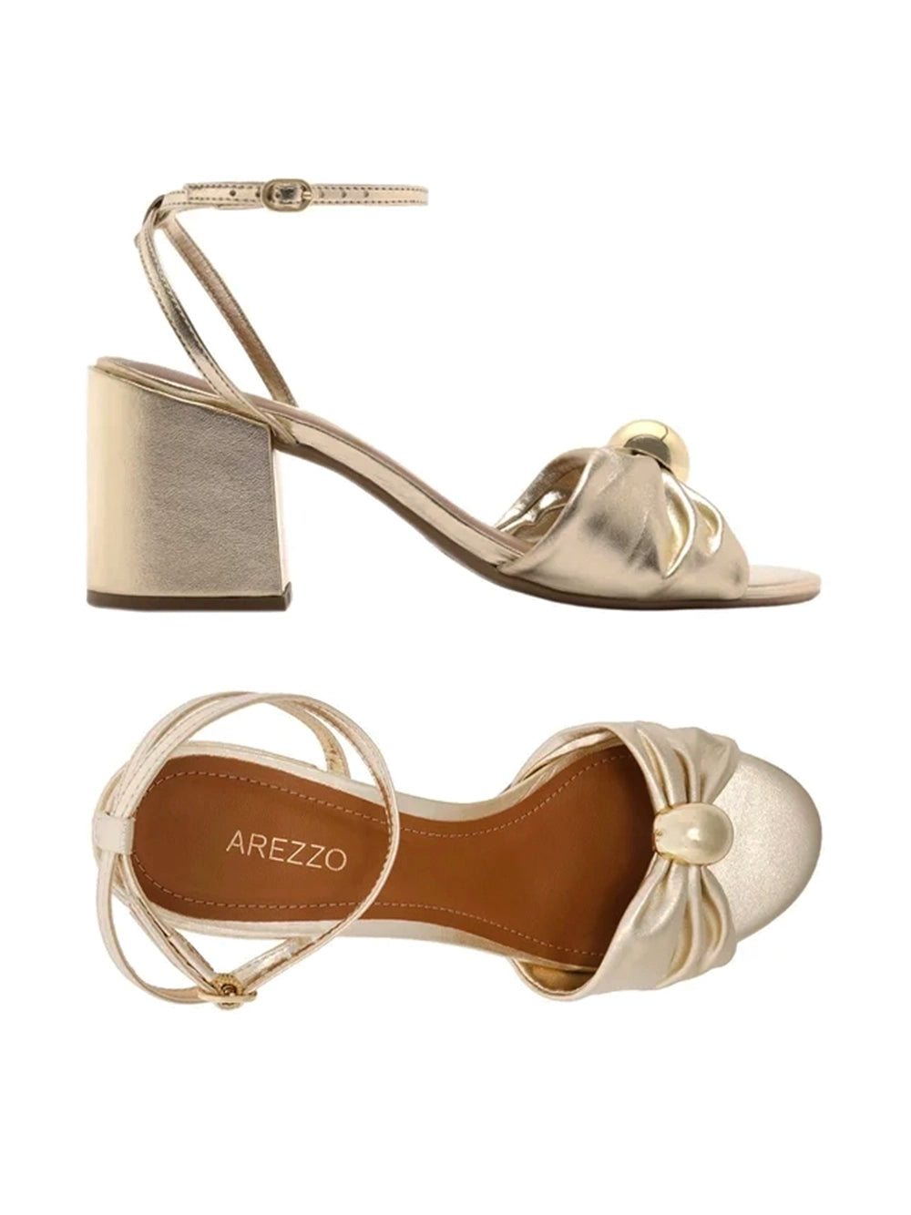 Gold Leather Mid-Heel Sandals