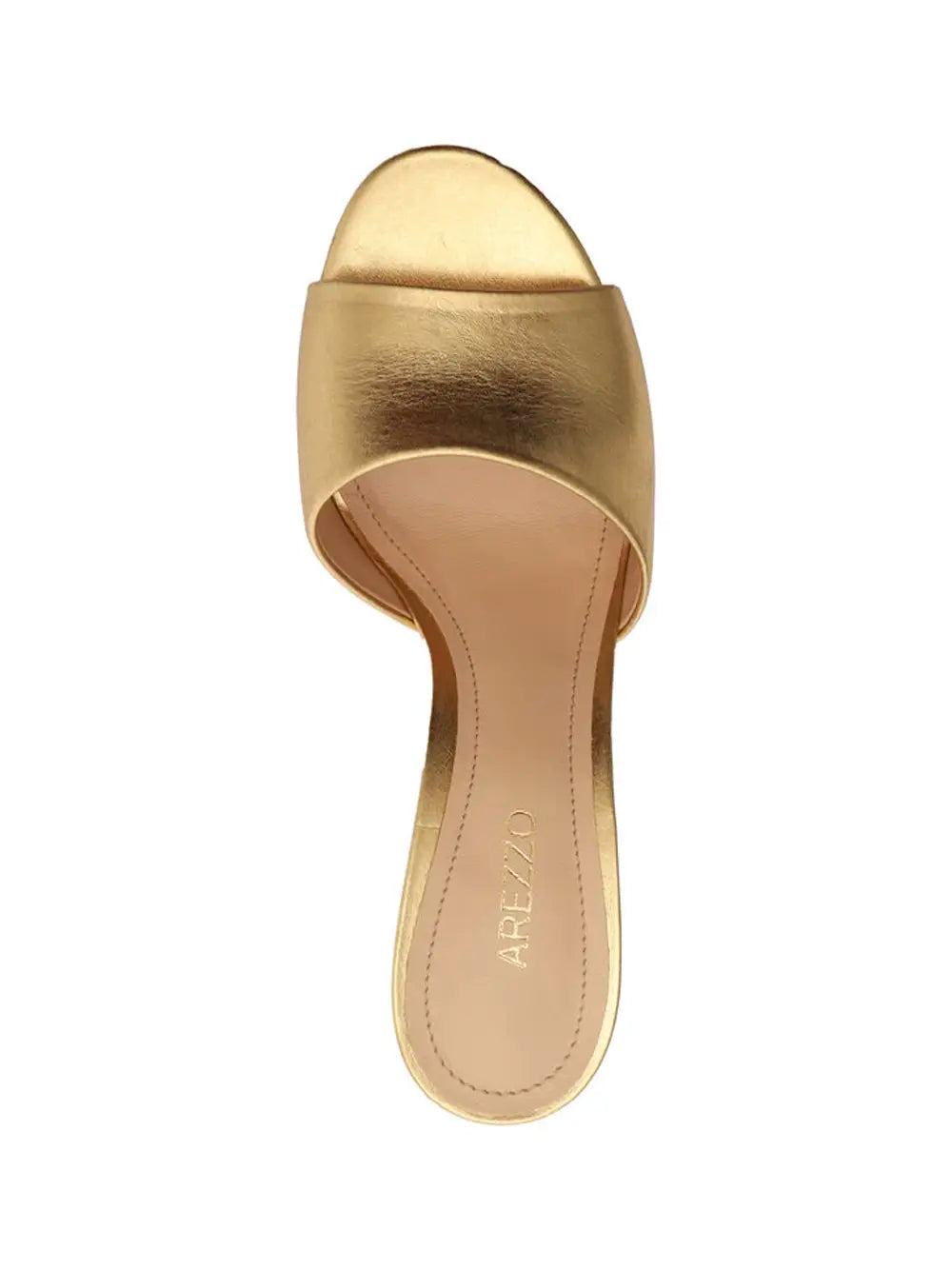 Arezzo Gold Leather Sandal with Medium Stiletto Heel