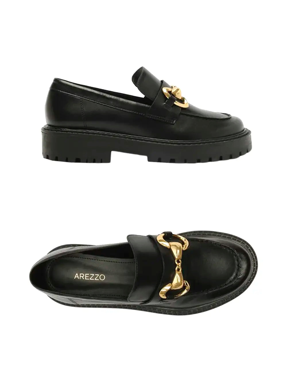 Loafer Preto Arezzo em Pele e Sola Tratorada