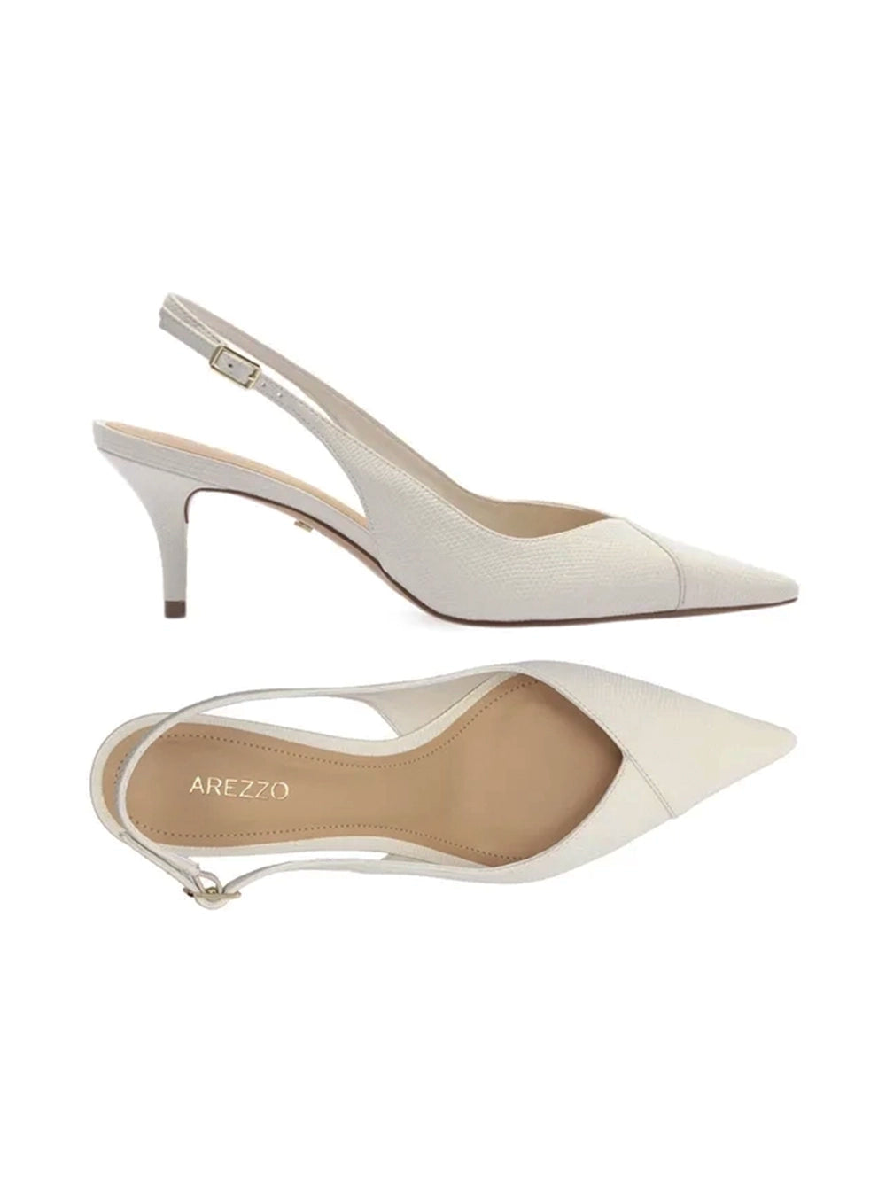 Scarpin em Pele Branca Salto Kitten Slingback
