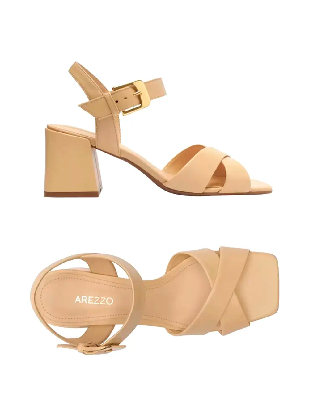 Sandália Arezzo em Pele Beige e Tiras Cruzadas