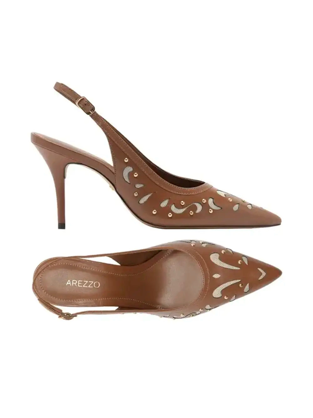 Scarpin Arezzo em Pele Castanha com Recortes