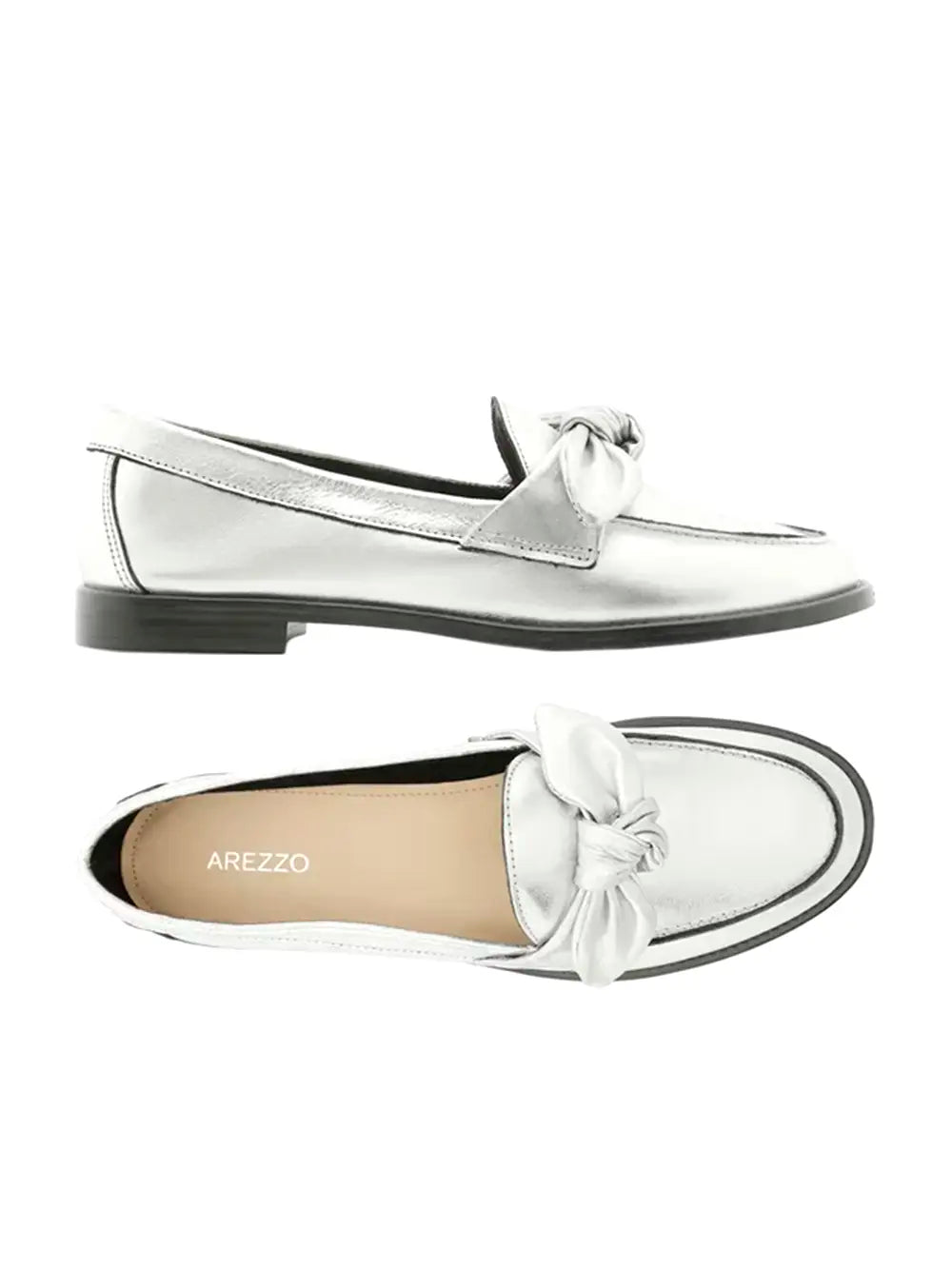 Loafer Arezzo em Pele Prata com Laço