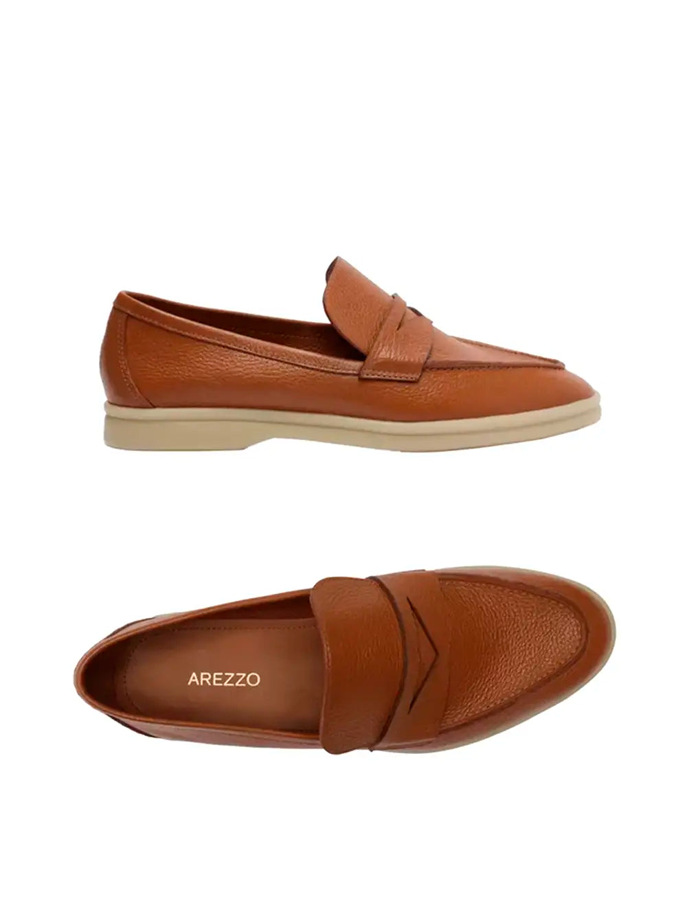 Arezzo Brown Leather Loafers with Toe Detail