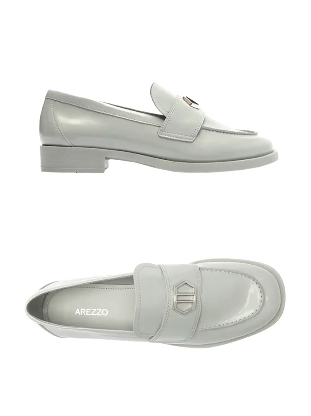 Arezzo Grey Leather Loafers with Silver Detail