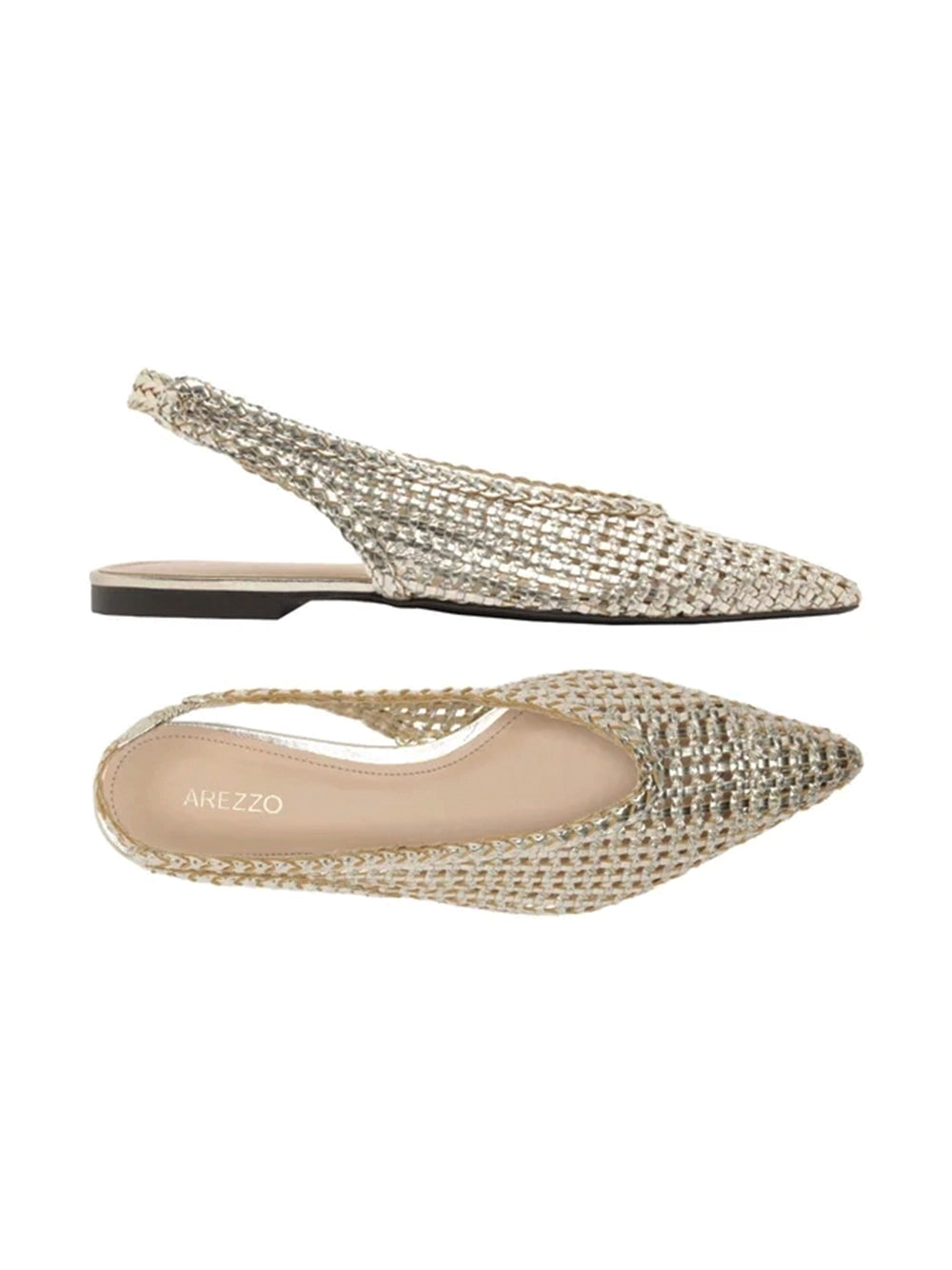 Gold Woven Pointed-Toe Flats
