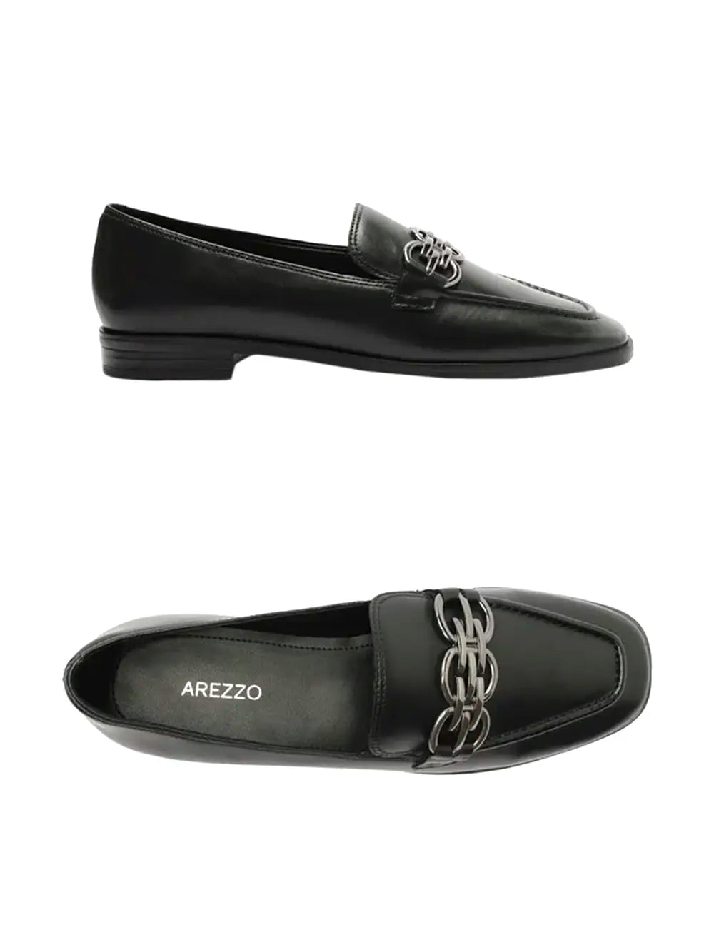 Arezzo Black Leather Loafers with Silver Detail