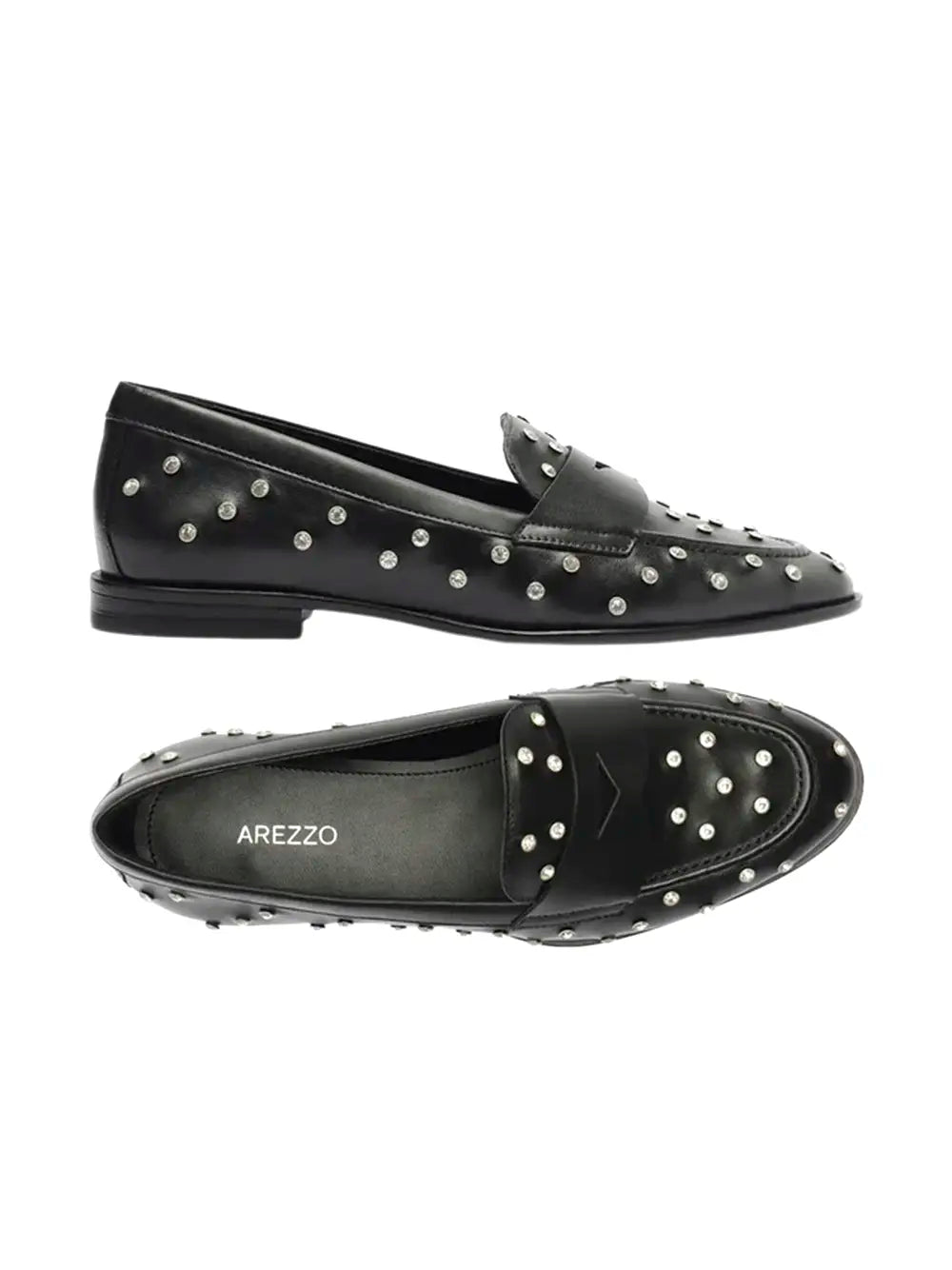 Black Arezzo Leather Loafers with Studs