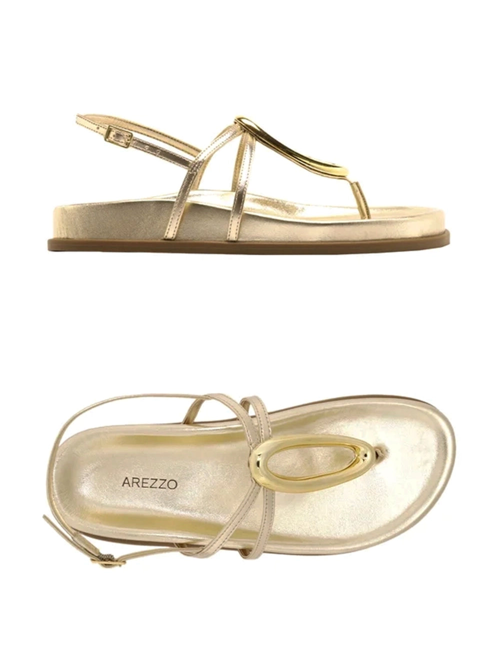 Gold Leather Sandal with Organic Metal Detail