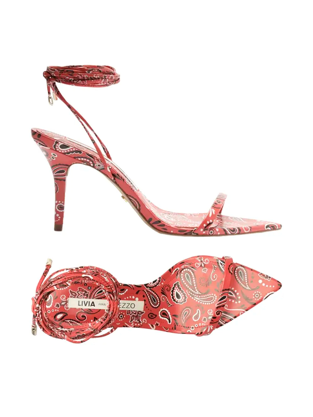 Arezzo Red Paisley Print Strappy Sandals