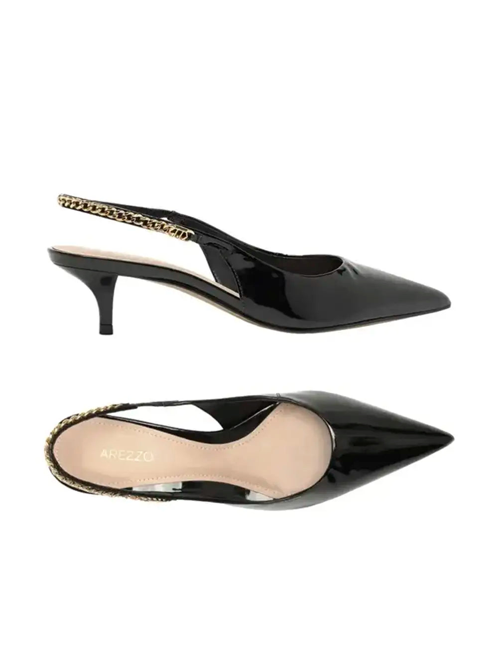 Black Arezzo Leather and Chain Pumps