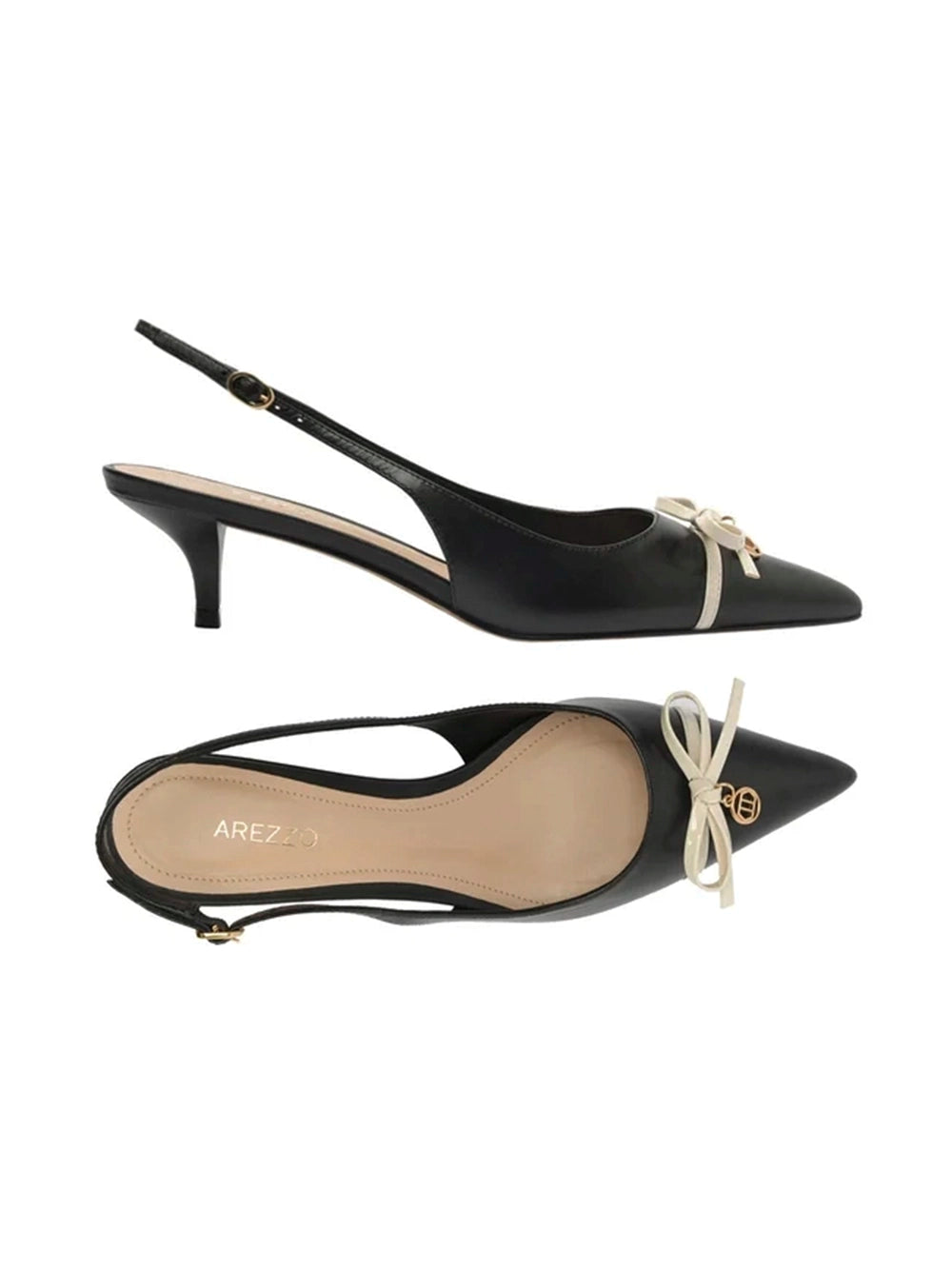 Scarpin Preto em Pele Salto Baixo Slingback